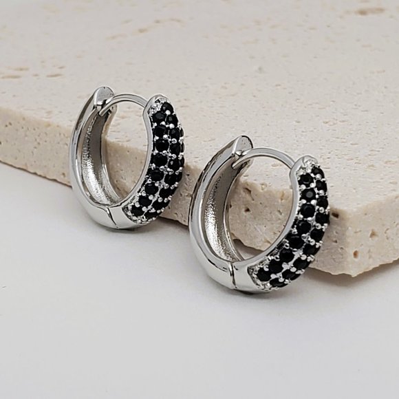 Sterling Silver Mens 2ct Black Onyx Gemstone Huggie Hoop Earrings Guys Jewelry
